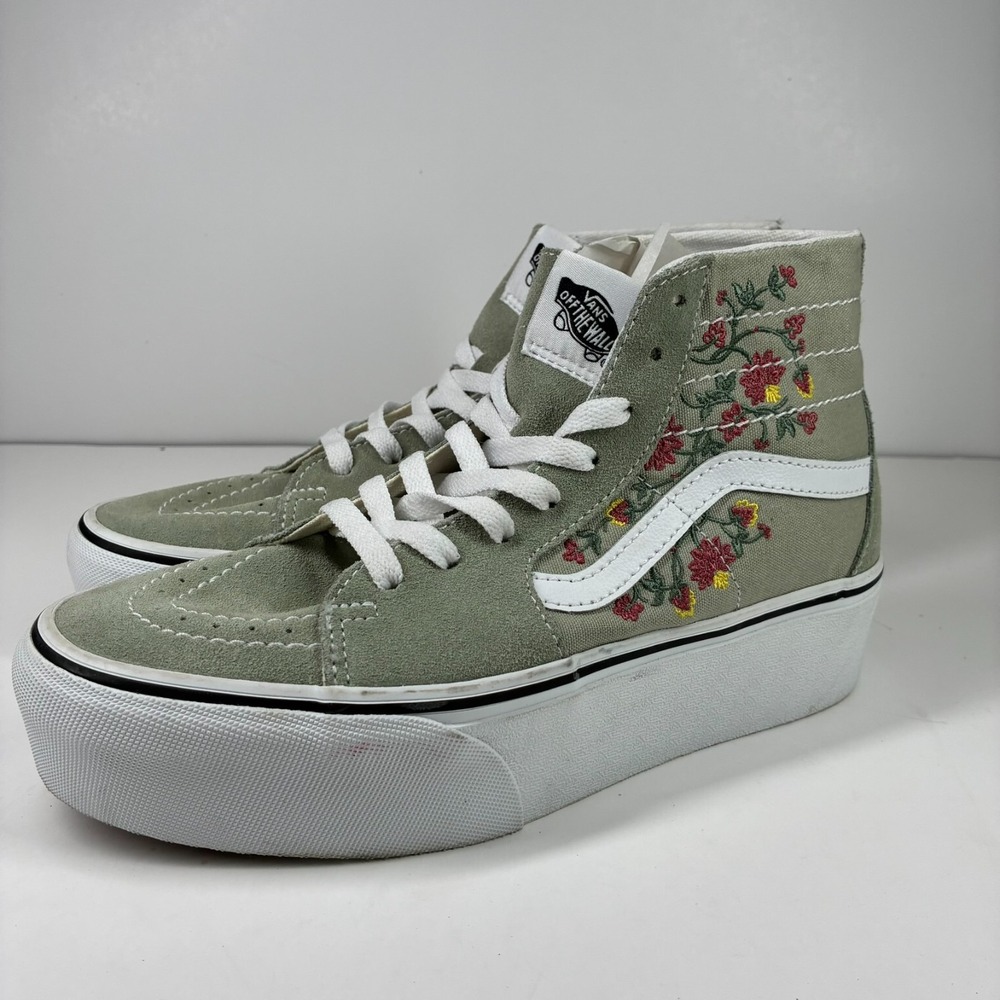 Vans Sk8-Hi Tapered Stackform Mens 6.5 Womens 8 Sage Green Floral Platform Shoes